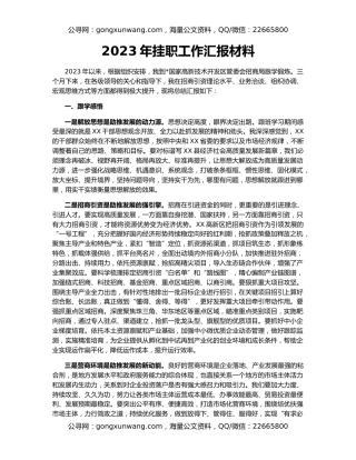 2023年挂职工作汇报材料