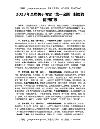 2023年某局关于落实“第一议题”制度的情况汇报