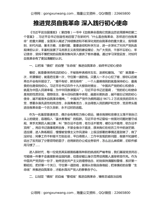 推进党员自我革命 深入践行初心使命