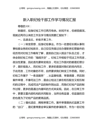新入职纪检干部工作学习情况汇报