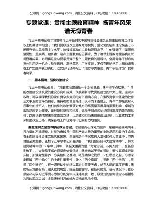 专题党课：贯彻主题教育精神  扬青年风采  谱无悔青春