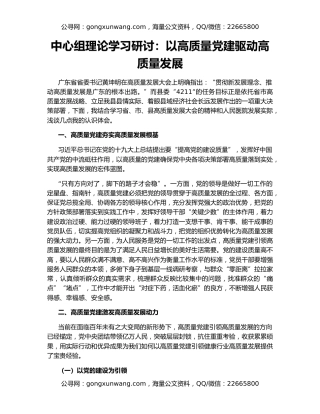 中心组理论学习研讨：以高质量党建驱动高质量发展