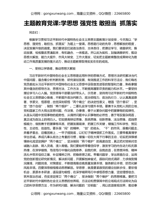 主题教育党课学思想 强党性 敢担当  抓落实