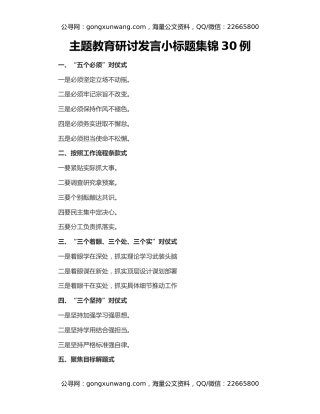 主题教育研讨发言小标题集锦30例