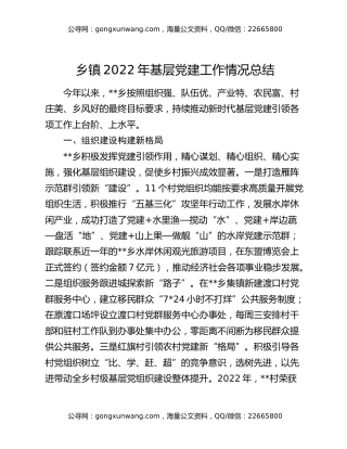 乡镇2022年基层党建工作情况总结