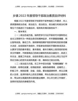 乡镇2022年度领导干部政治素质自评材料