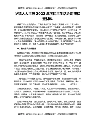 乡镇人大主席2022年度民主生活会对照检查材料