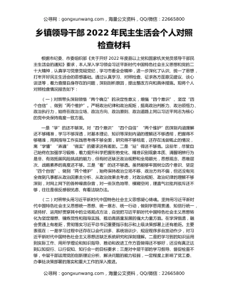 乡镇领导干部2022年民主生活会个人对照检查材料
