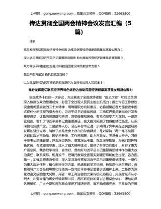 传达贯彻全国两会精神会议发言汇编（5篇）