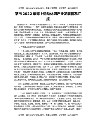 某市2022年海上运动休闲产业发展情况汇报