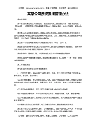 某某公司授权委托管理办法