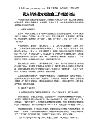 党支部推进党建融合工作经验做法