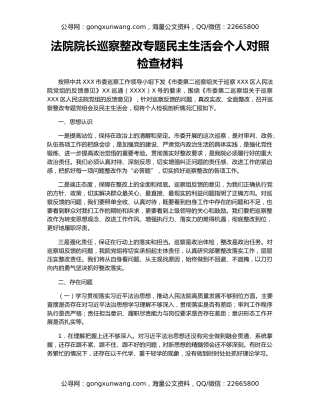 法院院长巡察整改专题民主生活会个人对照检查材料