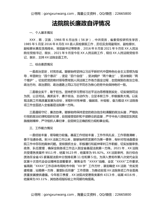 法院院长廉政自评情况