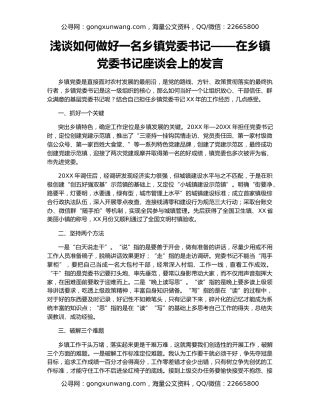 浅谈如何做好一名乡镇党委书记——在乡镇党委书记座谈会上的发言