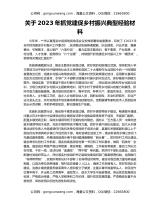 关于2023年抓党建促乡村振兴典型经验材料