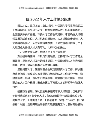 区2022年人才工作情况综述