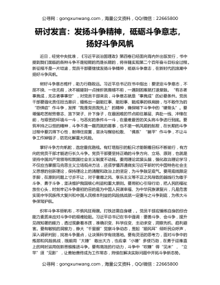 研讨发言：发扬斗争精神，砥砺斗争意志，扬好斗争风帆