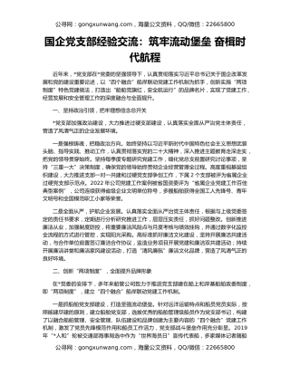 国企党支部经验交流：筑牢流动堡垒 奋楫时代航程