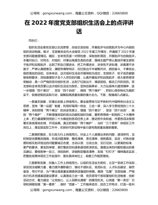 在2022年度党支部组织生活会上的点评讲话