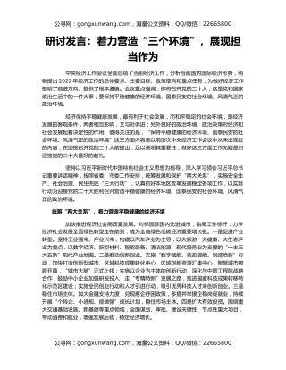 研讨发言：着力营造“三个环境”，展现担当作为