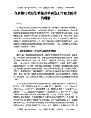 在乡镇行政区划调整改革实施工作会上的动员讲话