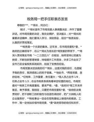 税务局一把手任职表态发言