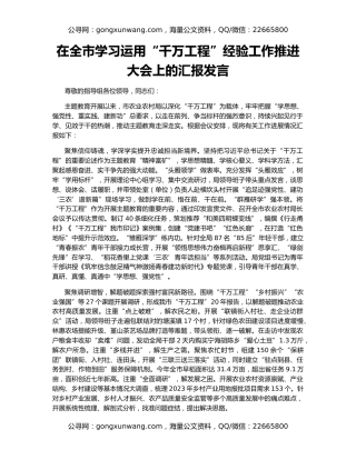 在全市学习运用“千万工程”经验工作推进大会上的汇报发言