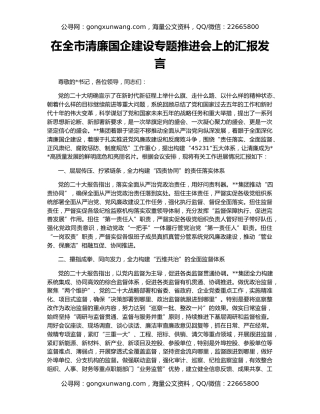 在全市清廉国企建设专题推进会上的汇报发言