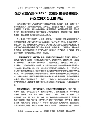 在办公室支部2022年度组织生活会和组织评议党员大会上的讲话