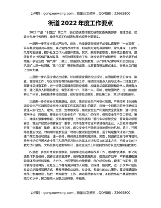 街道2022年度工作要点