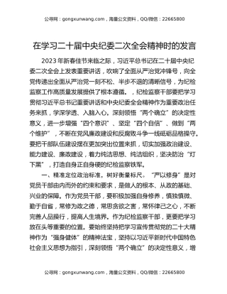 在学习二十届中央纪委二次全会精神时的发言
