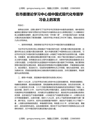 在市委理论学习中心组中国式现代化专题学习会上的发言