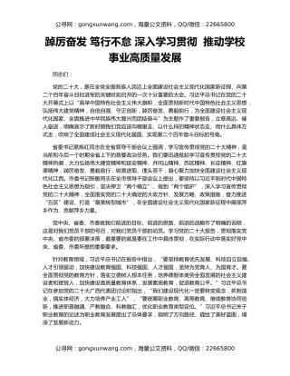 踔厉奋发 笃行不怠 深入学习贯彻  推动学校事业高质量发展