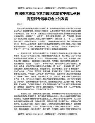 在纪委常委集中学习暨纪检监察干部队伍教育整顿专题学习会上的发言