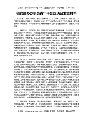 镇党建办办事员青年干部座谈会发言材料