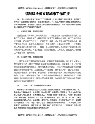 镇创建全省文明城市工作汇报