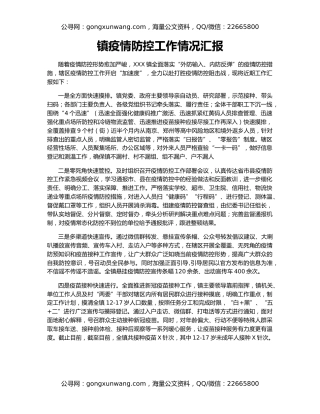 镇疫情防控工作情况汇报