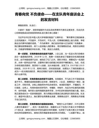 青春向党 不负使命——在支队青年座谈会上的发言材料