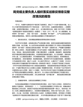 局党组主要负责人组织落实巡察反馈意见整改情况的报告