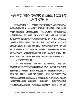 领导干部党史学习教育专题民主生活会五个带头对照检查材料
