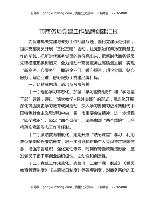市商务局党建工作品牌创建汇报