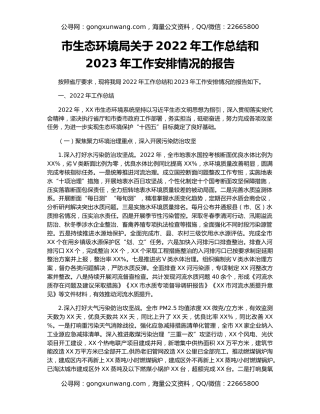 市生态环境局关于2022年工作总结和2023年工作安排情况的报告