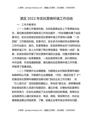 某区2022年优化营商环境工作总结