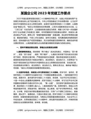 某国企公司2023年党建工作要点