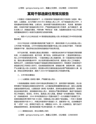 某局干部选拔任用情况报告