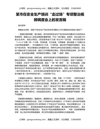 某市在安全生产培训“走过场”专项整治视频调度会上的发言稿