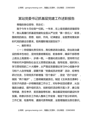 某站党委书记抓基层党建工作述职报告