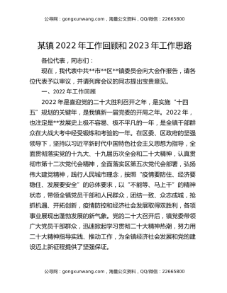 某镇2022年工作回顾和2023年工作思路