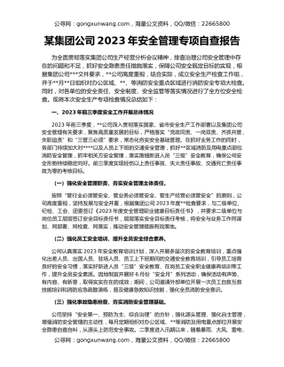 某集团公司2023年安全管理专项自查报告